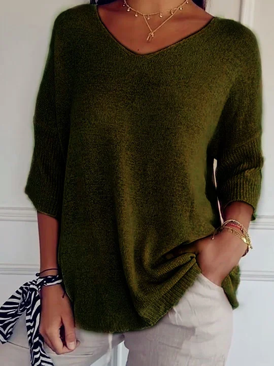 Pulls Décontracté Plain Printemps / Automne Quotidien Manches trois quarts Régulier Droit Régulier Élasticité moyenne pour Femmes