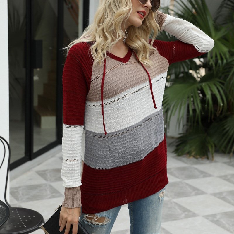 Pulls Décontracté Bloc de Couleur Printemps / Automne Micro-élasticité Manches Longues Fil/fil de laine Régulier Droit Régulier pour Femmes