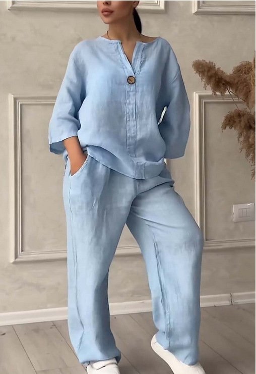 Deux Pièces Ensembles Femmes Décontracté Plain Printemps / Automne Naturel Micro-élasticité Quotidien Ample Manches Longues Top Avec Pantalons