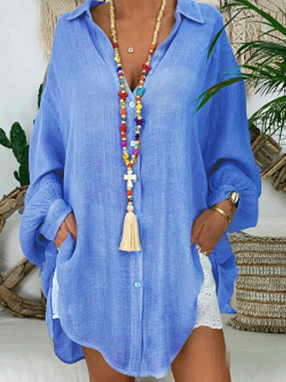 Chemises Décontracté Plain Printemps / Automne Polyester Aucune élasticité Ample Régulier Droit Col de Chemise pour Femmes