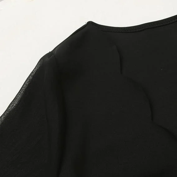 Femmes Plain Noir Col V Confortable Robe Mi-Longue Décontracté