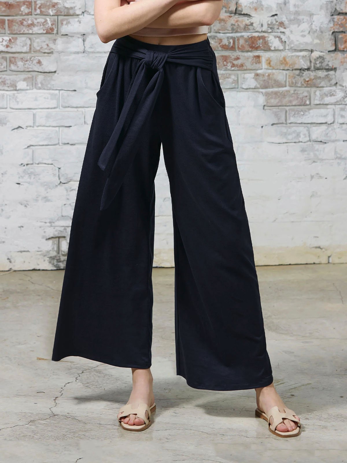 Pantalons Femmes Décontracté Plain Printemps / Automne Polyester Naturel Taille Élastique Pantalons à Jambe Large Long Régulier