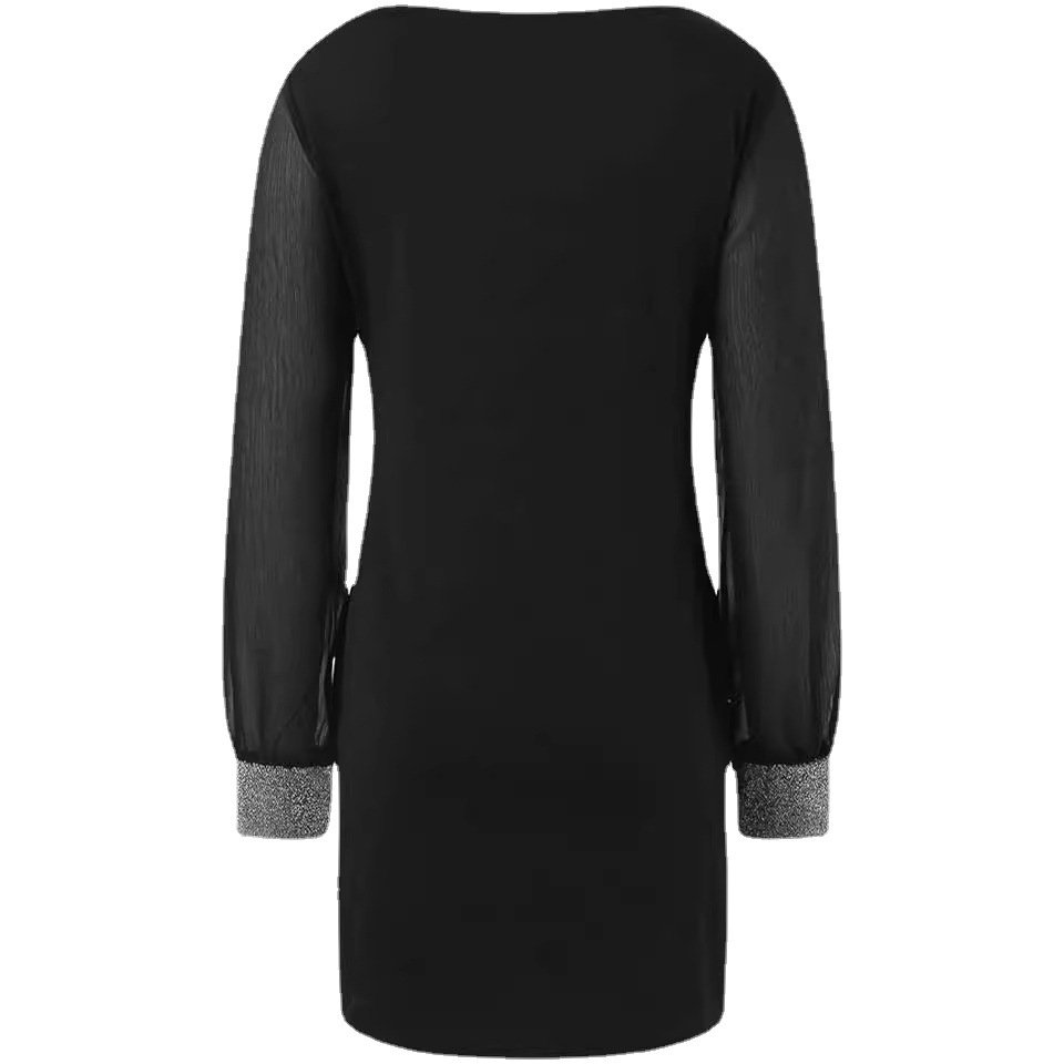 Femmes Plain Noir Col V Confortable Robe Mi-Longue Décontracté