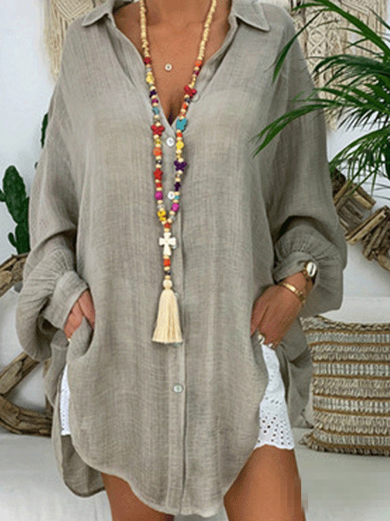 Chemises Décontracté Plain Printemps / Automne Polyester Aucune élasticité Ample Régulier Droit Col de Chemise pour Femmes