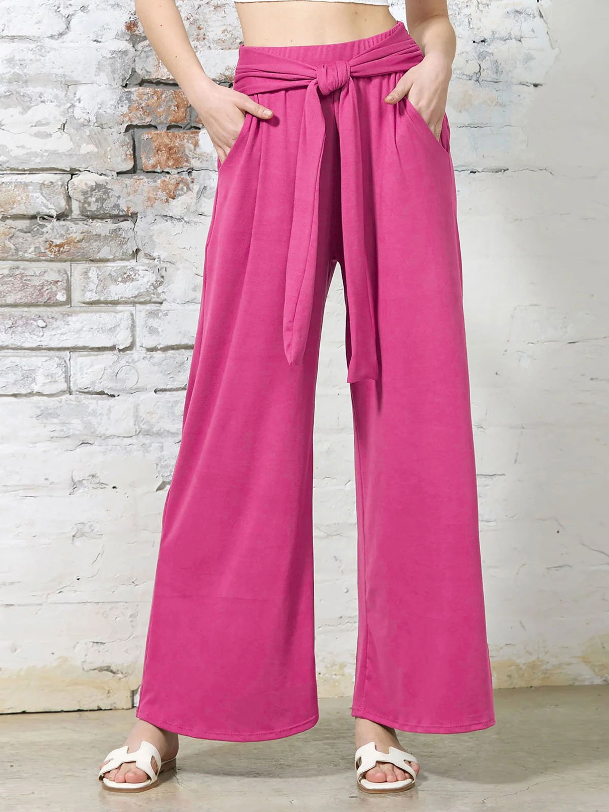 Pantalons Femmes Décontracté Plain Printemps / Automne Polyester Naturel Taille Élastique Pantalons à Jambe Large Long Régulier