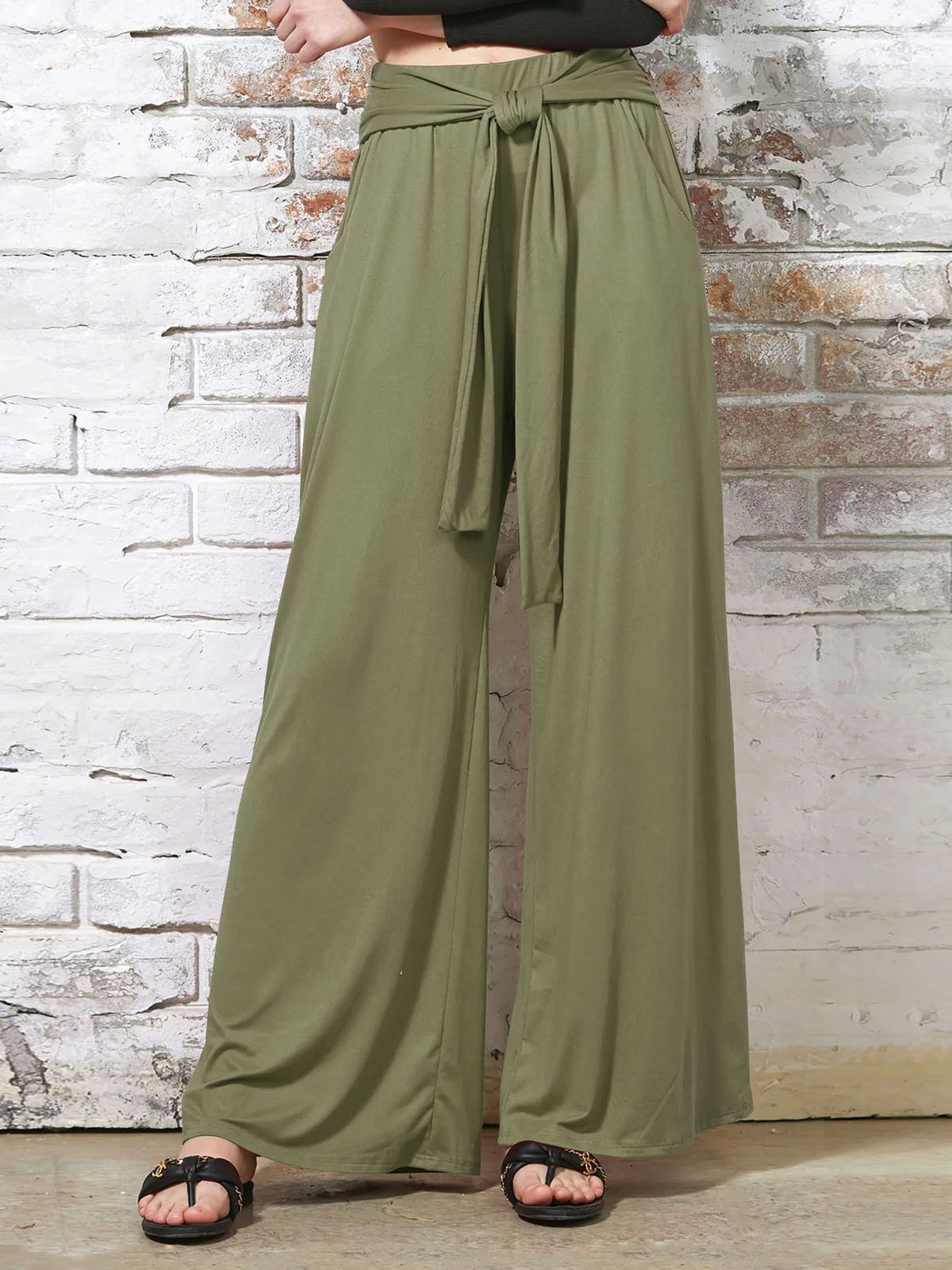 Pantalons Femmes Décontracté Plain Printemps / Automne Polyester Naturel Taille Élastique Pantalons à Jambe Large Long Régulier