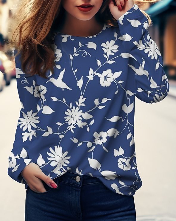 T-shirts Décontracté Papillon Printemps / Automne Ample Jersey Col Rond Régulier Droit Régulier pour Femmes