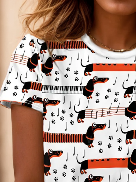 T-shirts Décontracté Été Chien Micro-élasticité Quotidien Ample Jersey Droit Régulier pour Femmes