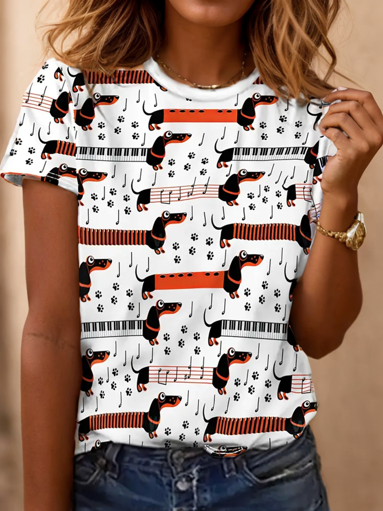 T-shirts Décontracté Été Chien Micro-élasticité Quotidien Ample Jersey Droit Régulier pour Femmes