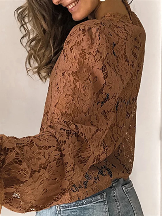 Chemisiers1 Décontracté Plain Printemps / Automne Aucune élasticité Quotidien Ample Manches Longues Col Roulé Régulier pour Femmes