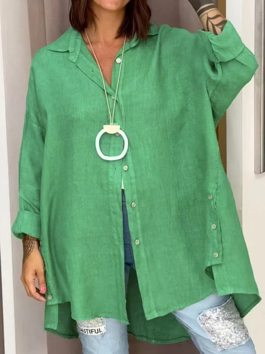 Chemises Décontracté Plain Printemps / Automne Aucune élasticité Quotidien Ample Manches Longues Mi-long Régulier pour Femmes