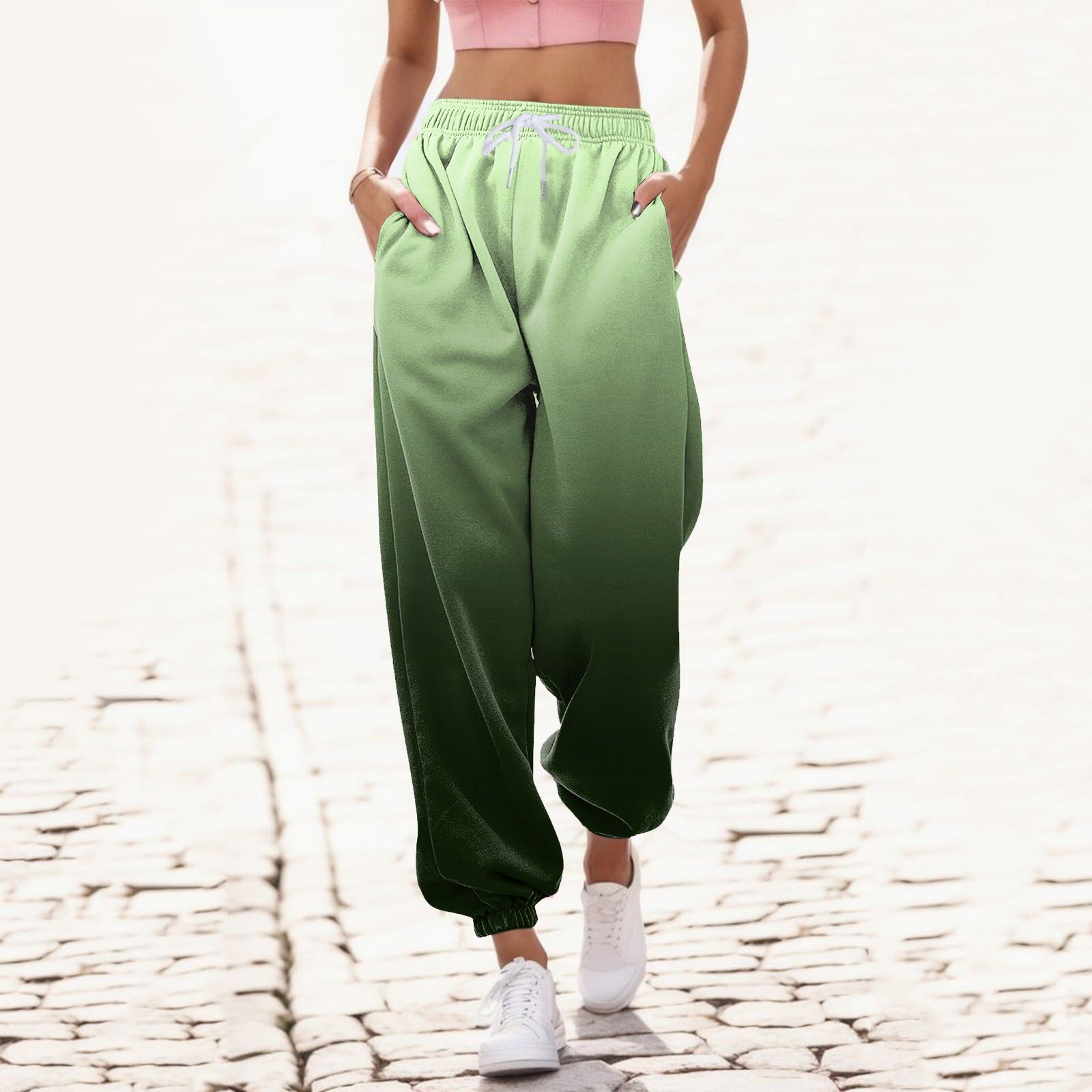 Pantalons Décontracté Ombre Printemps / Automne Naturel Ample Long Pantalon à bandes à la cheville Droit Régulier pour Femmes