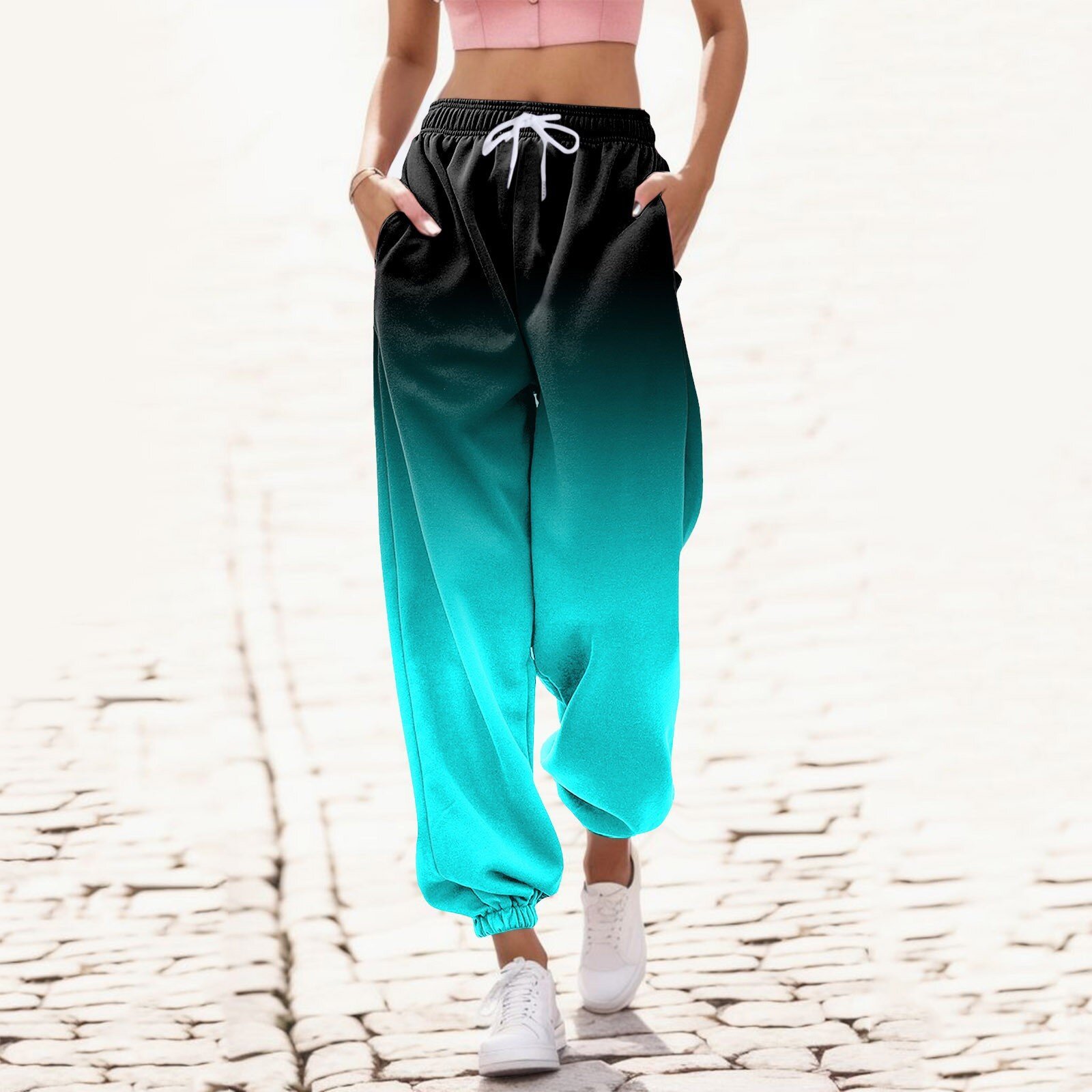 Pantalons Décontracté Ombre Printemps / Automne Naturel Ample Long Pantalon à bandes à la cheville Droit Régulier pour Femmes