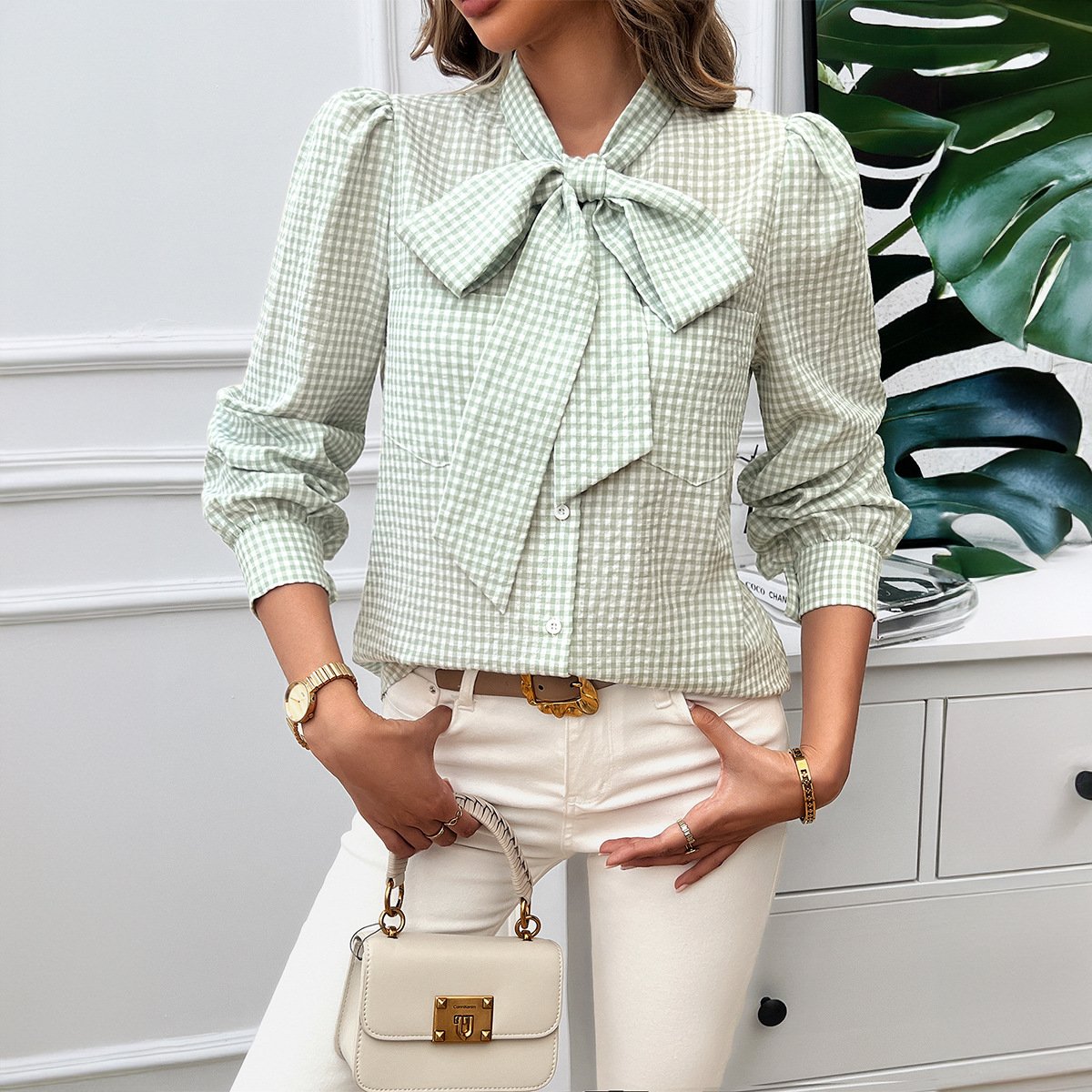 Chemises Femmes Décontracté Printemps / Automne Plaid Polyester Quotidien Ample Régulier Régulier Col de Chemise