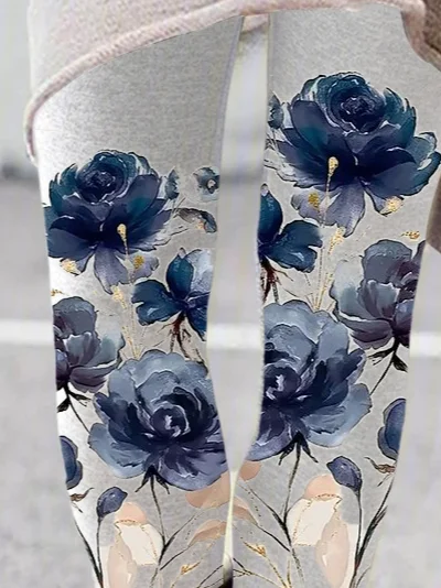 Pantalons De Yoga Décontracté Floral Toutes Les Saisons Imprimé Naturel Aucune élasticité Serré Jersey Pantalon coupe slim pour Femmes