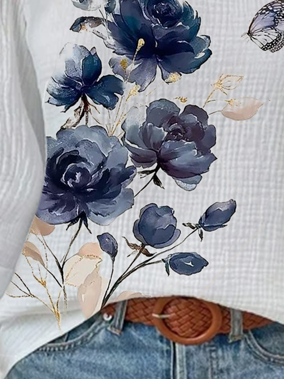T-shirts Femmes Décontracté Floral Printemps / Automne Coton Imprimé Quotidien Ample Régulier Droit