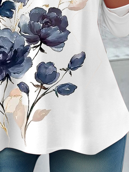 T-shirts Décontracté Floral Printemps / Automne Imprimé Aucune élasticité Ample Régulier Régulier Non pour Femmes