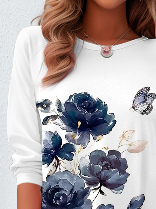 T-shirts Décontracté Floral Printemps / Automne Imprimé Aucune élasticité Ample Régulier Régulier Non pour Femmes