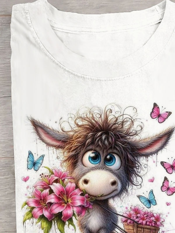T-shirts Décontracté Été cheval Coton Quotidien Ample Droit Régulier Élasticité moyenne pour Femmes
