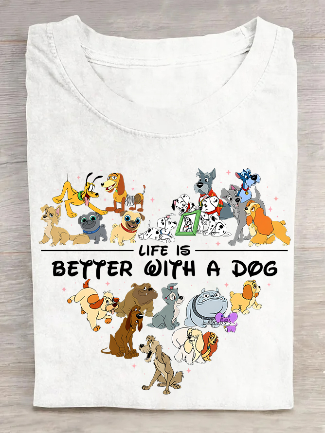 T-shirts Décontracté Été Chien Polyester Léger Micro-élasticité Manches Courtes Régulier Droit pour Femmes