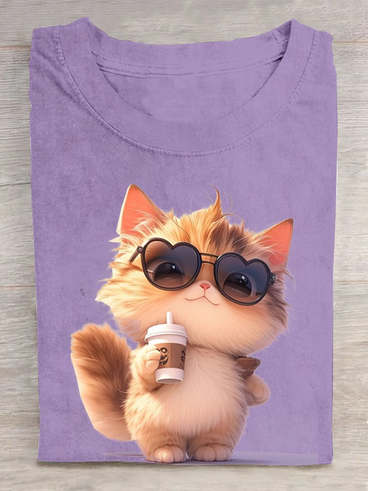 T-shirts Femmes Décontracté Été Chat Coton Quotidien Ample Régulier Régulier Oui