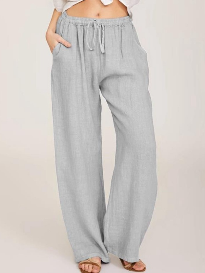 Pantalons Décontracté Plain Printemps / Automne Naturel Aucune élasticité Ample Pantalon droit Long Régulier pour Femmes