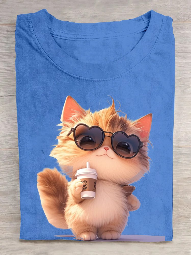 T-shirts Femmes Décontracté Été Chat Coton Quotidien Ample Régulier Régulier Oui