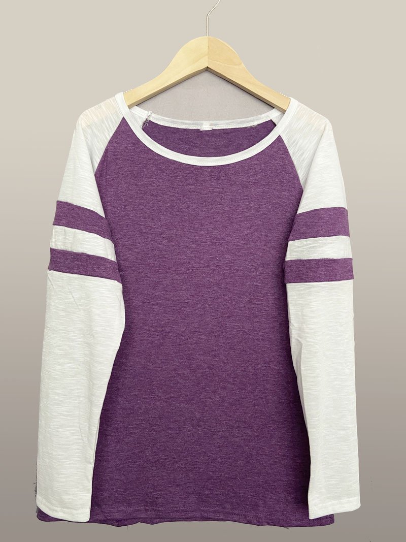 T-shirts Décontracté Bloc de Couleur Printemps / Automne Micro-élasticité Jersey Col Rond Régulier Droit Régulier pour Femmes
