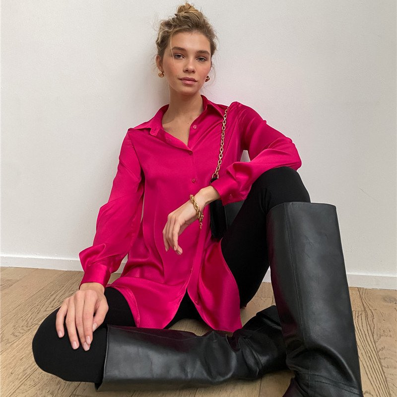 Chemises Femmes Décontracté Plain Printemps / Automne Polyester Coupe Régulière Manches Longues Régulier Droit Col de Chemise