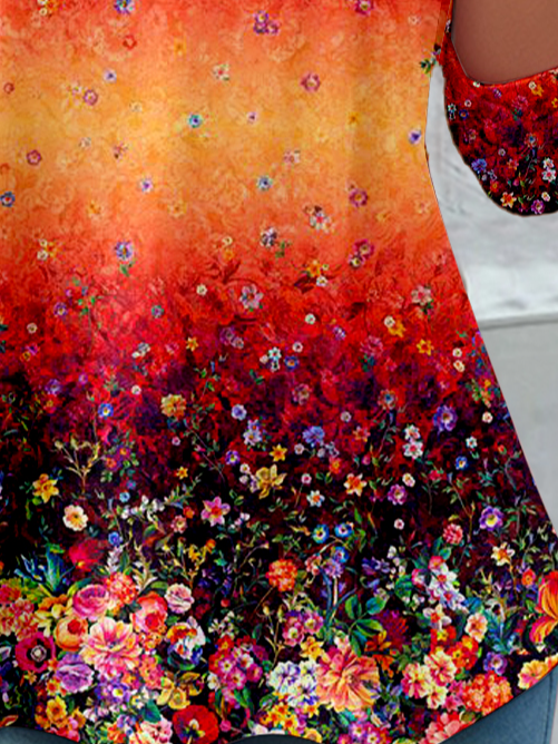 T-shirts Femmes Décontracté Printemps / Automne Floral Motif Imprimé Quotidien Manches Longues Col Rond Droit Non