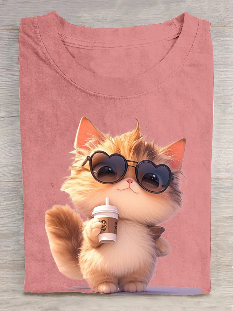 T-shirts Femmes Décontracté Été Chat Coton Quotidien Ample Régulier Régulier Oui