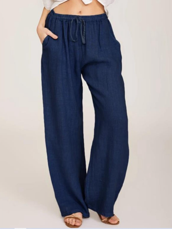 Pantalons Décontracté Plain Printemps / Automne Naturel Aucune élasticité Ample Pantalon droit Long Régulier pour Femmes