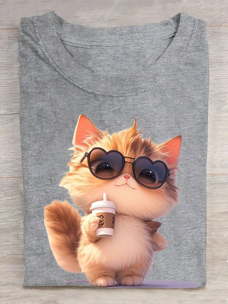 T-shirts Femmes Décontracté Été Chat Coton Quotidien Ample Régulier Régulier Oui