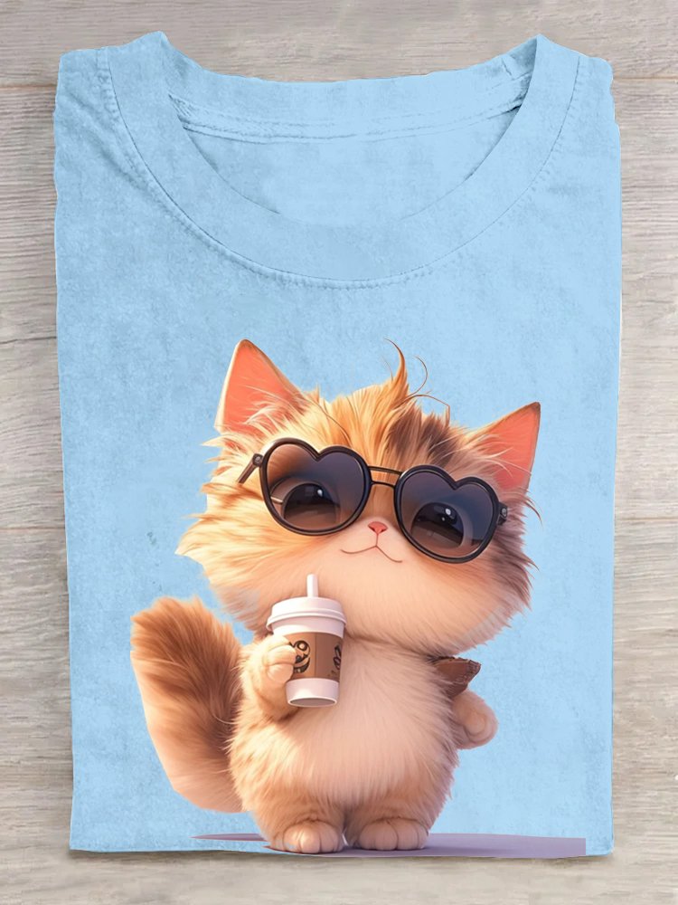 T-shirts Femmes Décontracté Été Chat Coton Quotidien Ample Régulier Régulier Oui