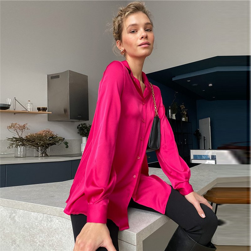 Chemises Femmes Décontracté Plain Printemps / Automne Polyester Coupe Régulière Manches Longues Régulier Droit Col de Chemise