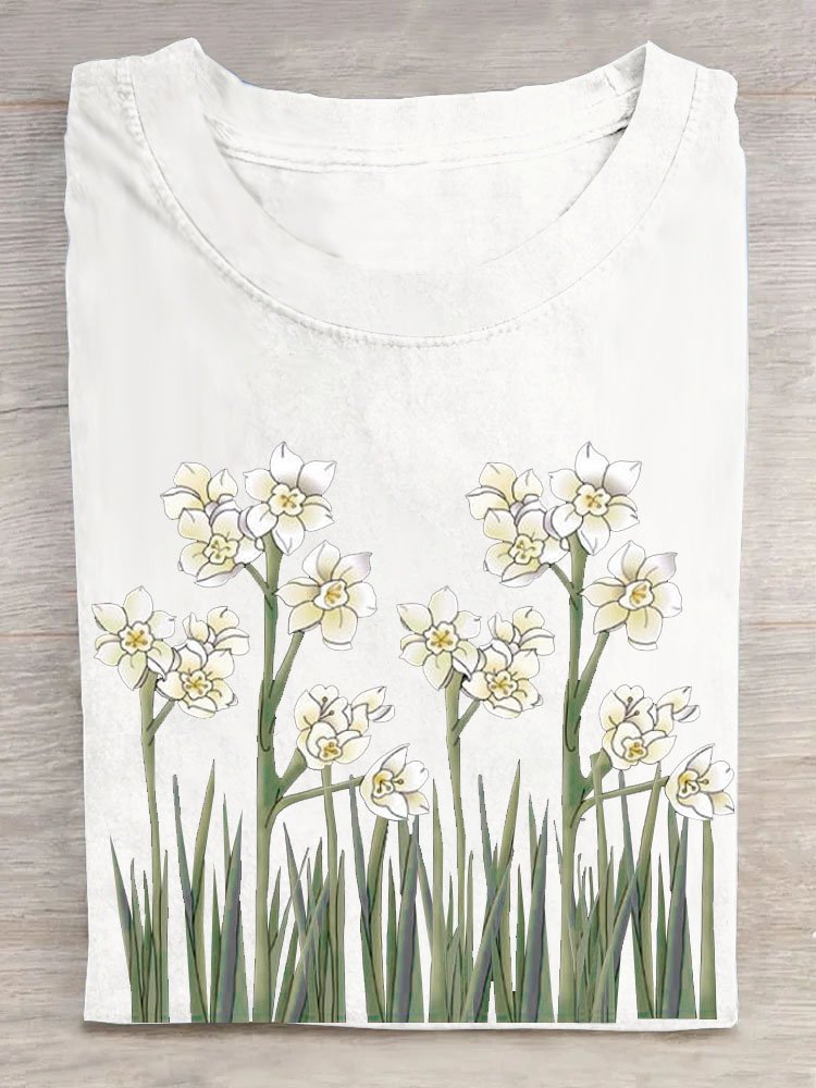 T-shirts Décontracté Floral Été Coton Quotidien Col Rond Droit Régulier Oui pour Femmes