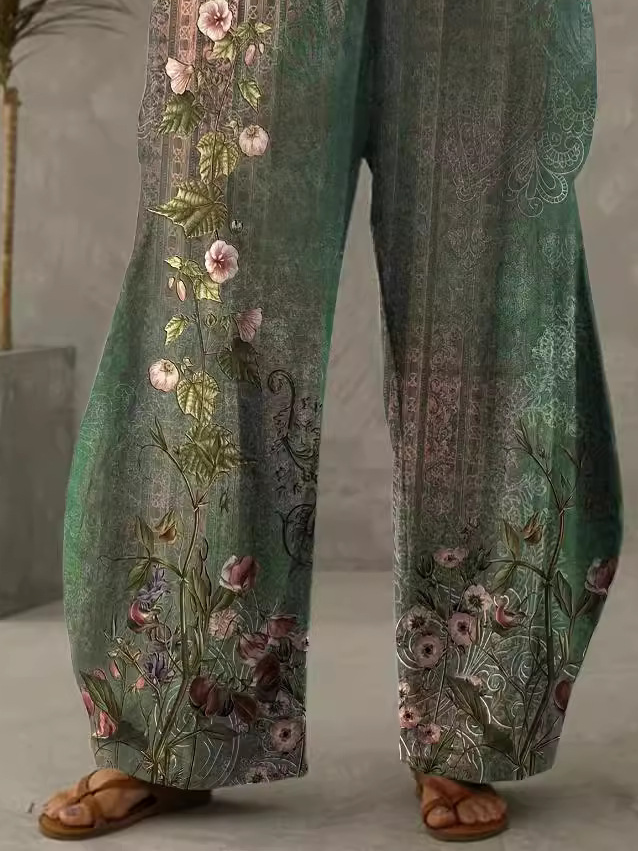 Pantalons Femmes Décontracté Ethnique Printemps / Automne Polyester Naturel Aucune élasticité Quotidien Droit Régulier