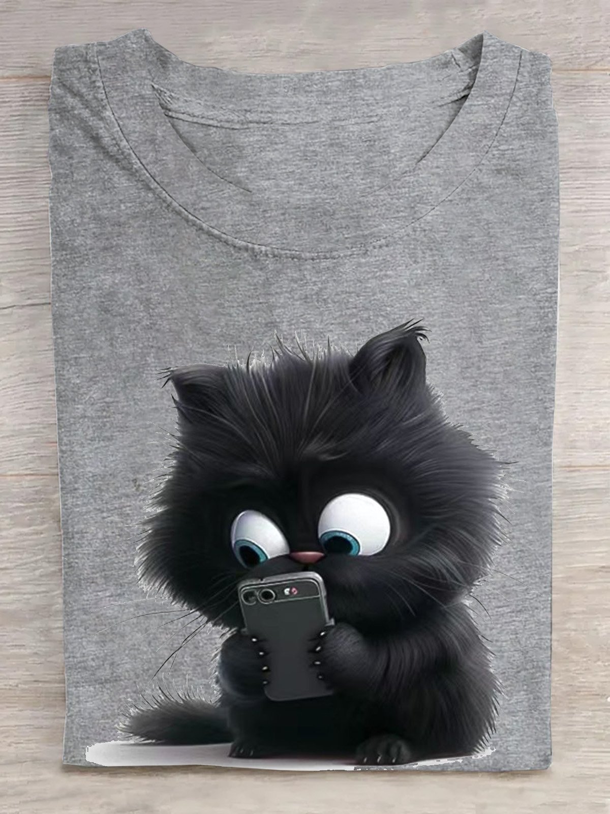 T-shirts Femmes Décontracté Été Chat Coton Ample Manches Courtes Col Rond Régulier Élasticité moyenne