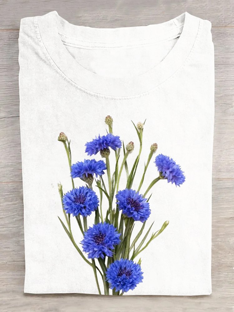 T-shirts Femmes Décontracté Floral Été Coton Quotidien Manches Courtes Régulier Élasticité moyenne Oui