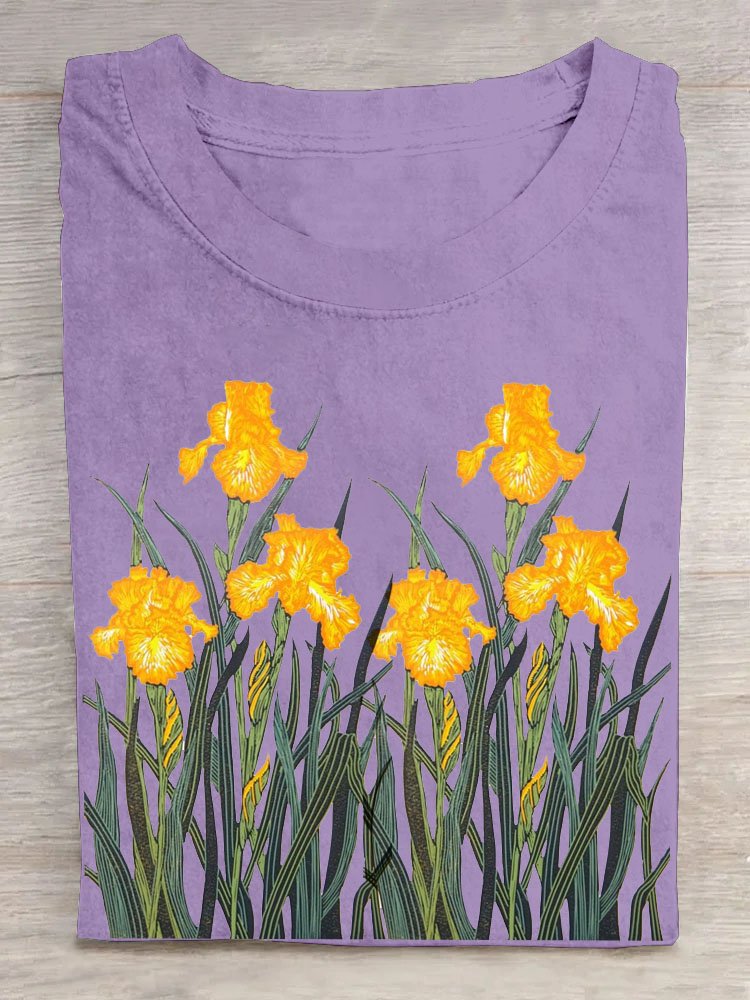 T-shirts Femmes Décontracté Floral Été Coton Manches Courtes Régulier Droit Élasticité moyenne Oui