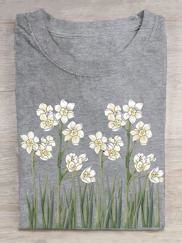 T-shirts Décontracté Floral Été Coton Quotidien Col Rond Droit Régulier Oui pour Femmes