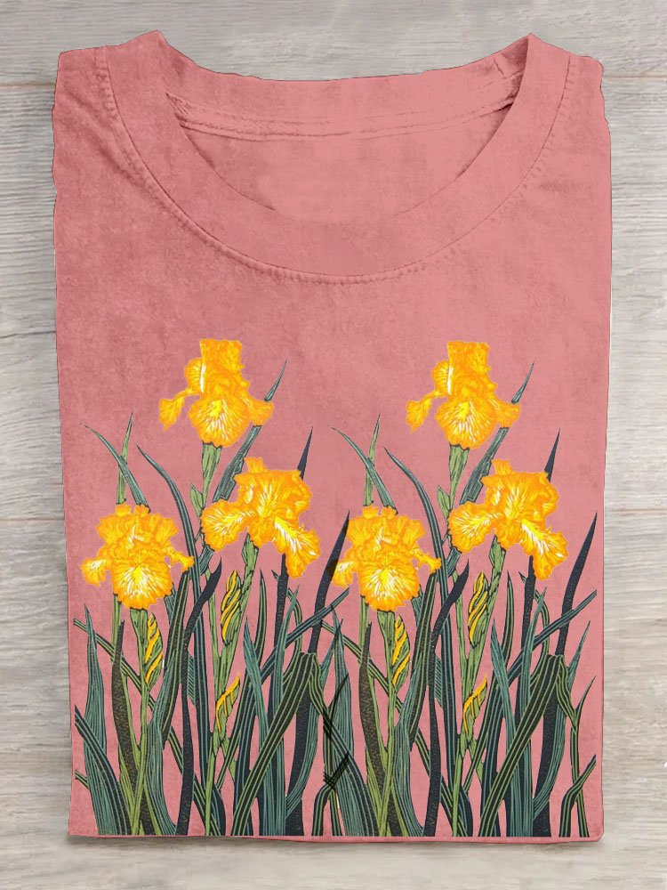 T-shirts Femmes Décontracté Floral Été Coton Manches Courtes Régulier Droit Élasticité moyenne Oui