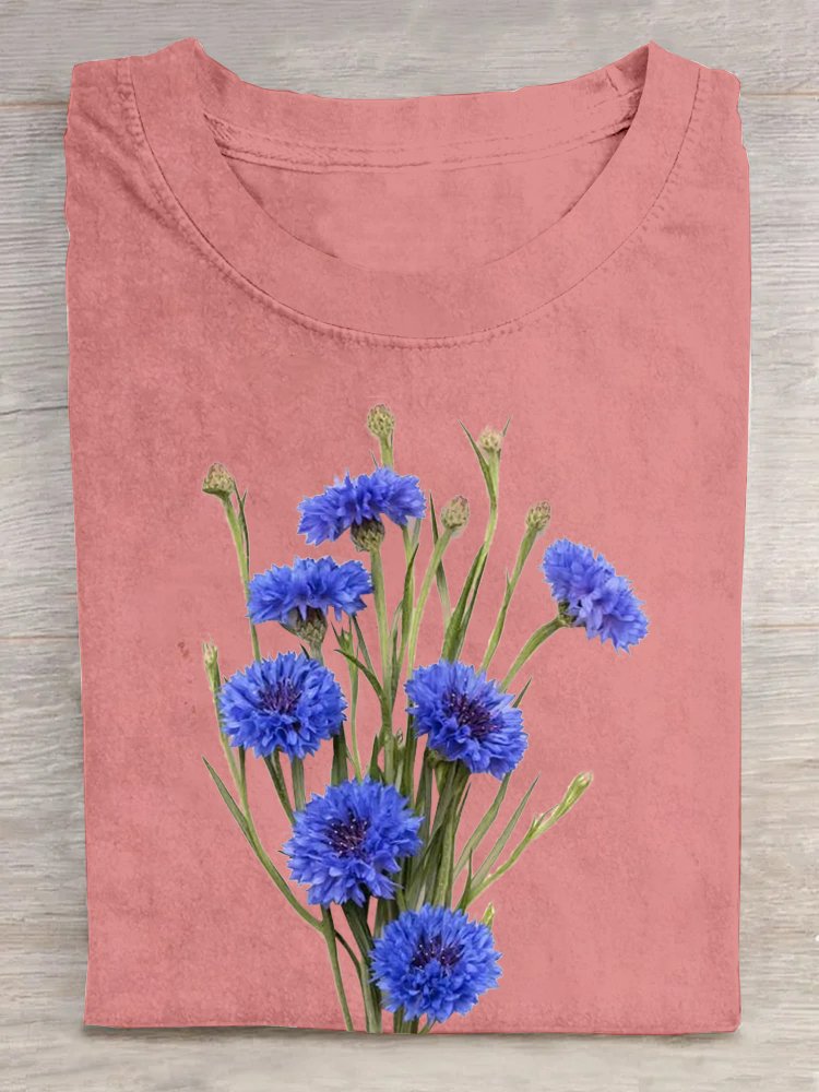 T-shirts Femmes Décontracté Floral Été Coton Quotidien Manches Courtes Régulier Élasticité moyenne Oui