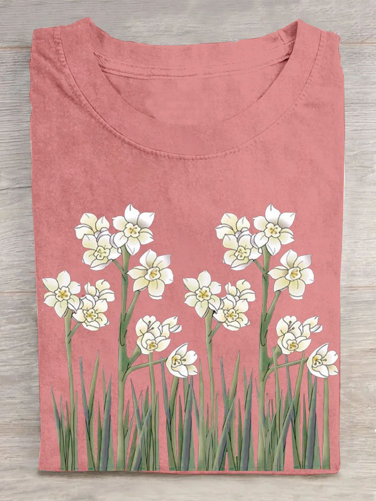 T-shirts Décontracté Floral Été Coton Quotidien Col Rond Droit Régulier Oui pour Femmes