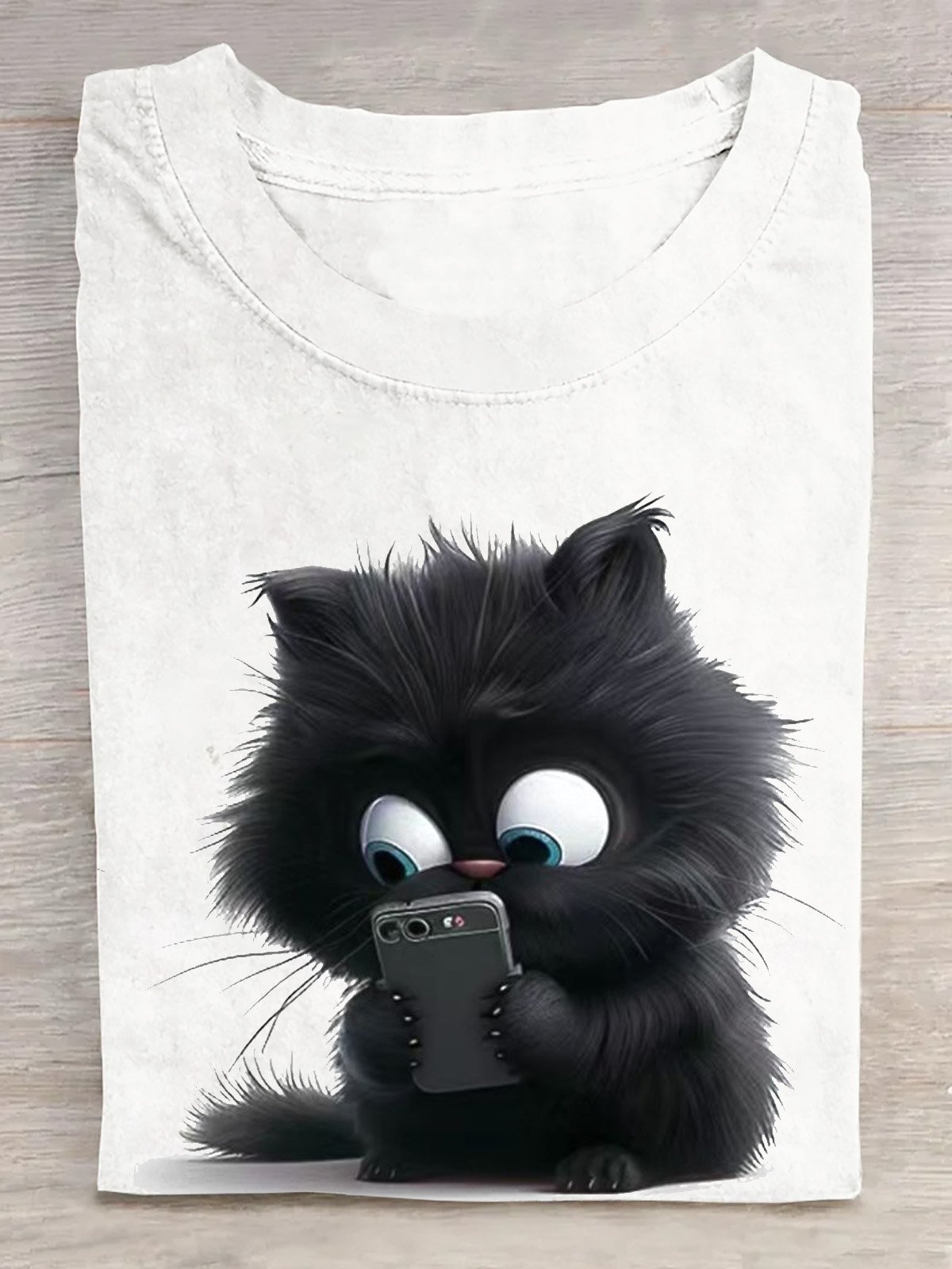 T-shirts Femmes Décontracté Été Chat Coton Ample Manches Courtes Col Rond Régulier Élasticité moyenne