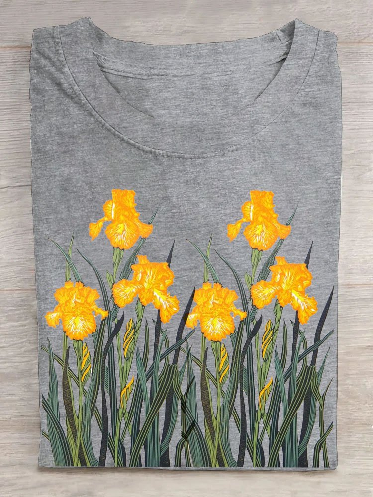 T-shirts Femmes Décontracté Floral Été Coton Manches Courtes Régulier Droit Élasticité moyenne Oui