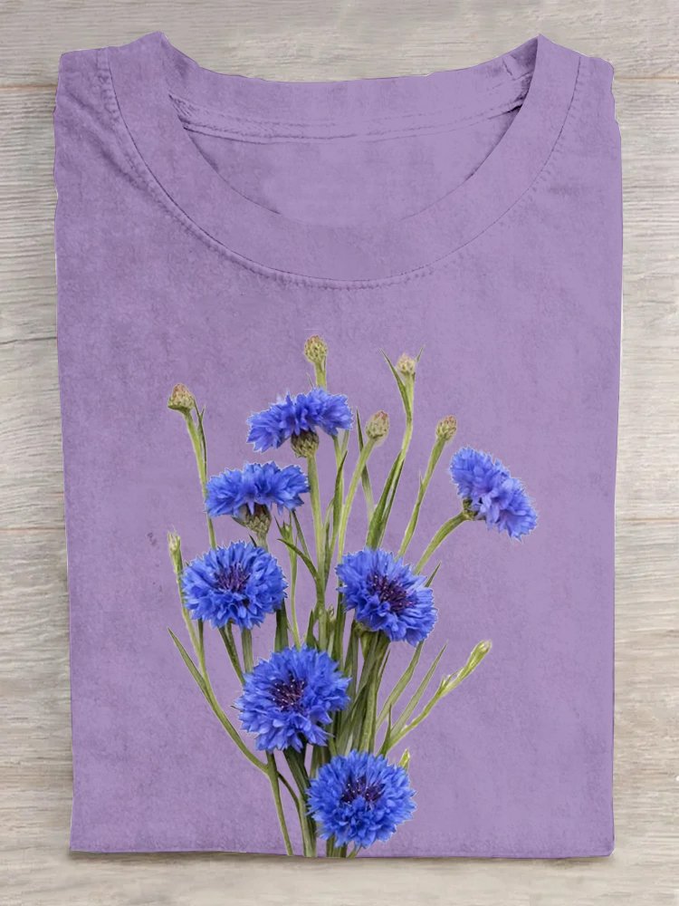 T-shirts Femmes Décontracté Floral Été Coton Quotidien Manches Courtes Régulier Élasticité moyenne Oui