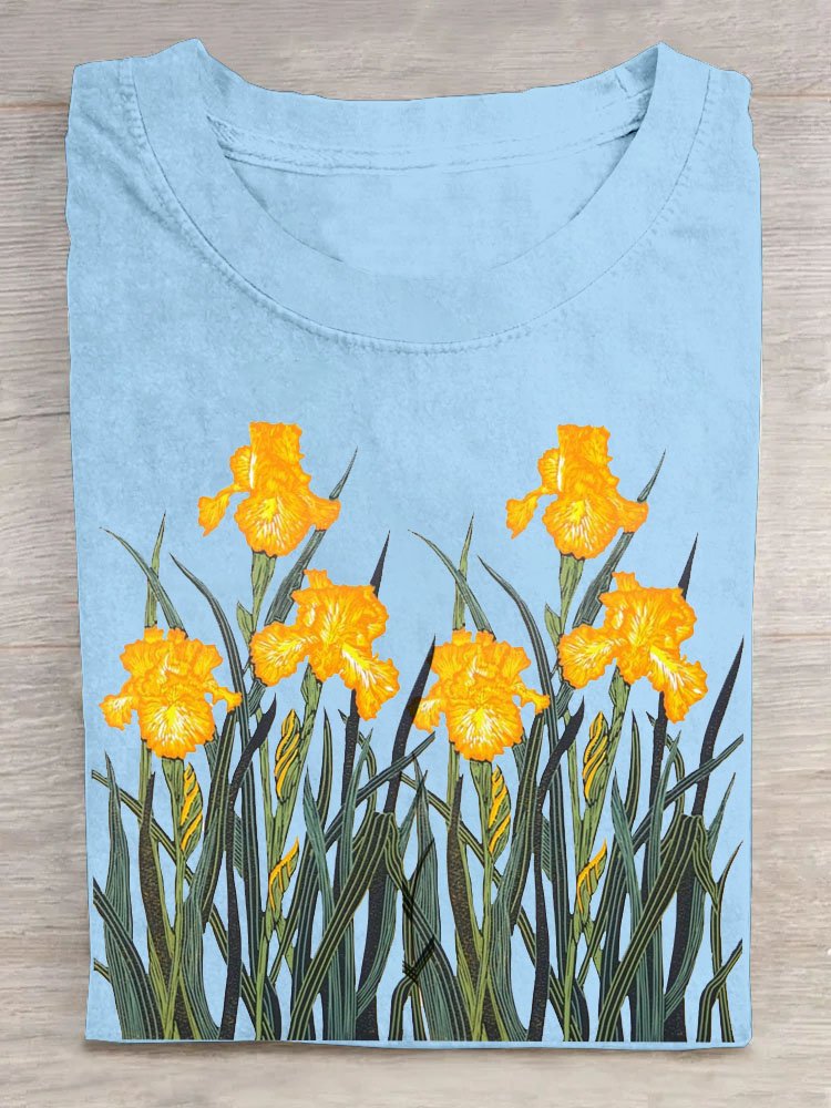 T-shirts Femmes Décontracté Floral Été Coton Manches Courtes Régulier Droit Élasticité moyenne Oui