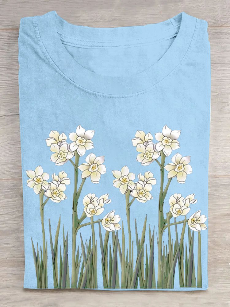 T-shirts Décontracté Floral Été Coton Quotidien Col Rond Droit Régulier Oui pour Femmes