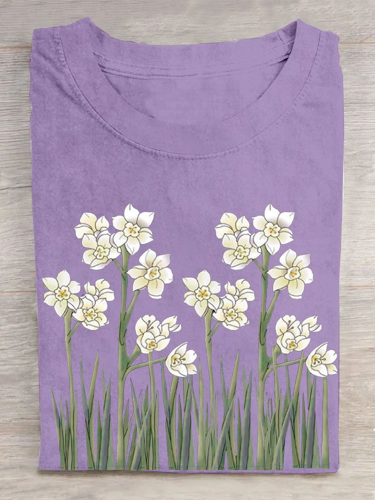 T-shirts Décontracté Floral Été Coton Quotidien Col Rond Droit Régulier Oui pour Femmes
